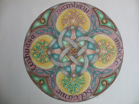tekst in een Keltische mandala: Cora van Diem